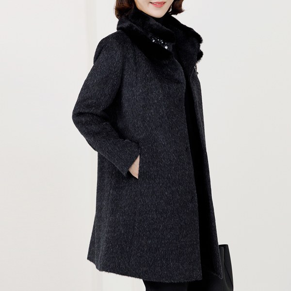 [THE BLACK] Mink Jewelry Alpaca Coat OUA6109