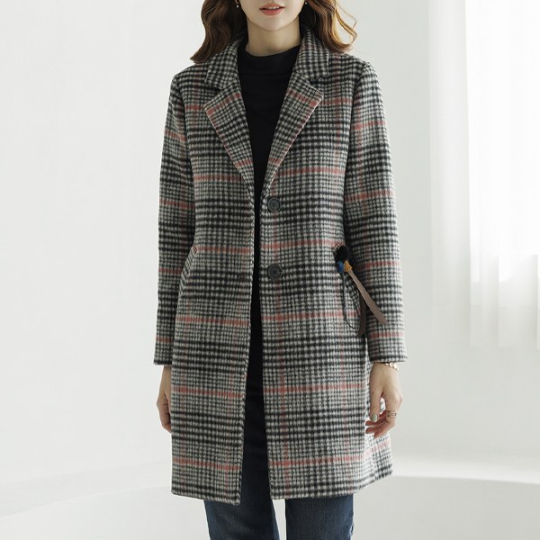 Ruby check hooded wool coat OUD6019