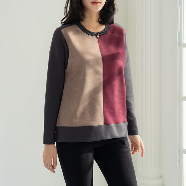 Oatmeal Suede Color Block T-shirt TBD6019