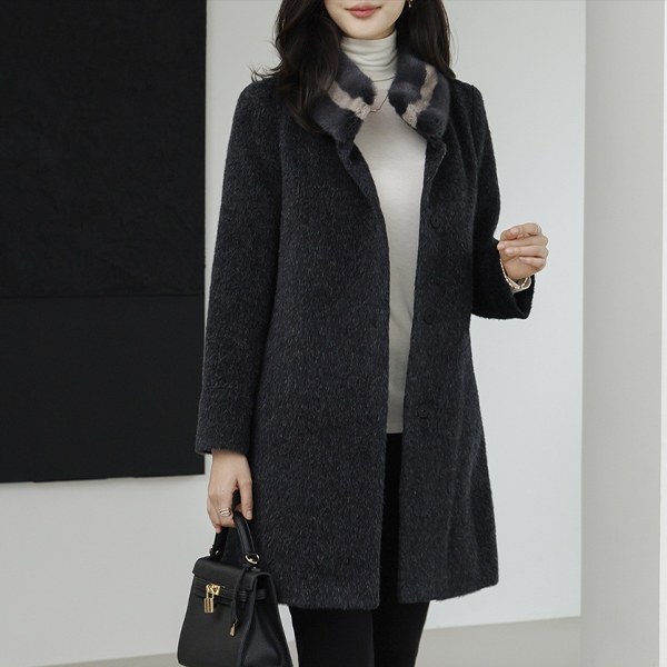 [THE BLACK] Mink Alpaca Wool Coat (broochSET) OUD6110