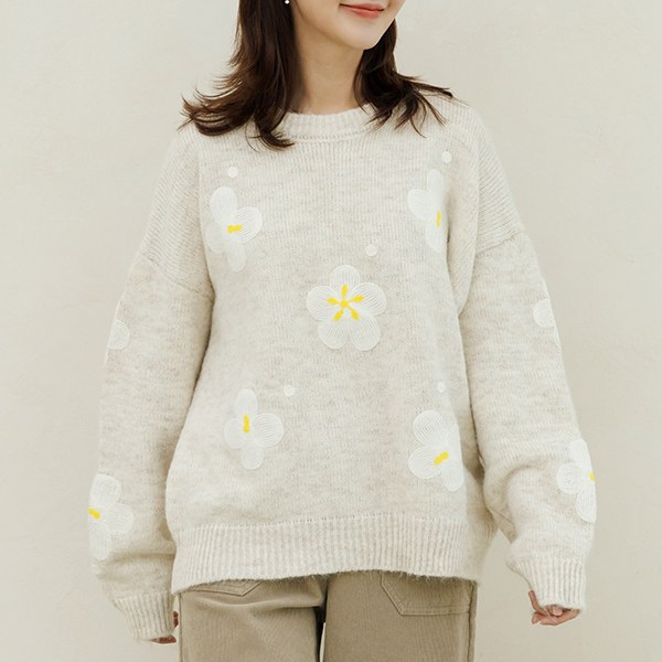 Florhair flower embroidery wool knit TBD6062